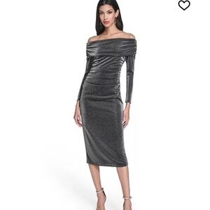 Vince Camuto Off the shoulder Velvet Midi Dress - Charcoal